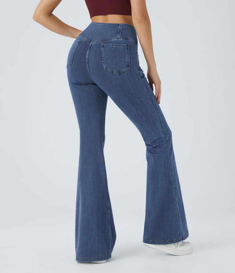 SF Flex™ High Waisted Crossover Pocket Washed Casual Jeans