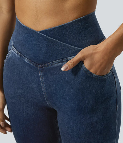 SF Flex™ High Waisted Crossover Pocket Washed Casual Jeans