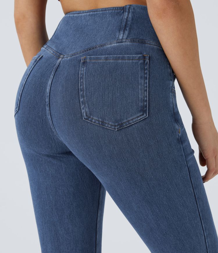 SF Flex™ High Waisted Crossover Pocket Washed Casual Jeans