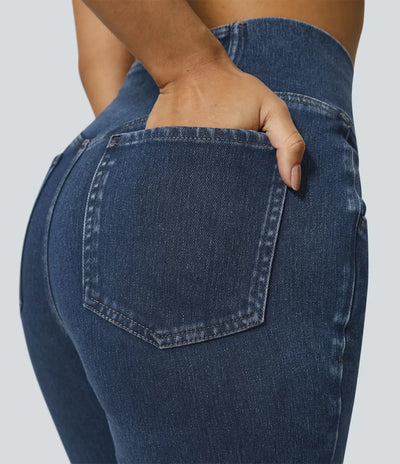 SF Flex™ High Waisted Crossover Pocket Washed Casual Jeans
