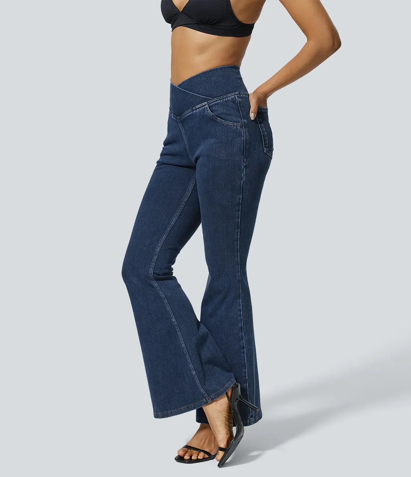 SF Flex™ High Waisted Crossover Pocket Washed Casual Jeans