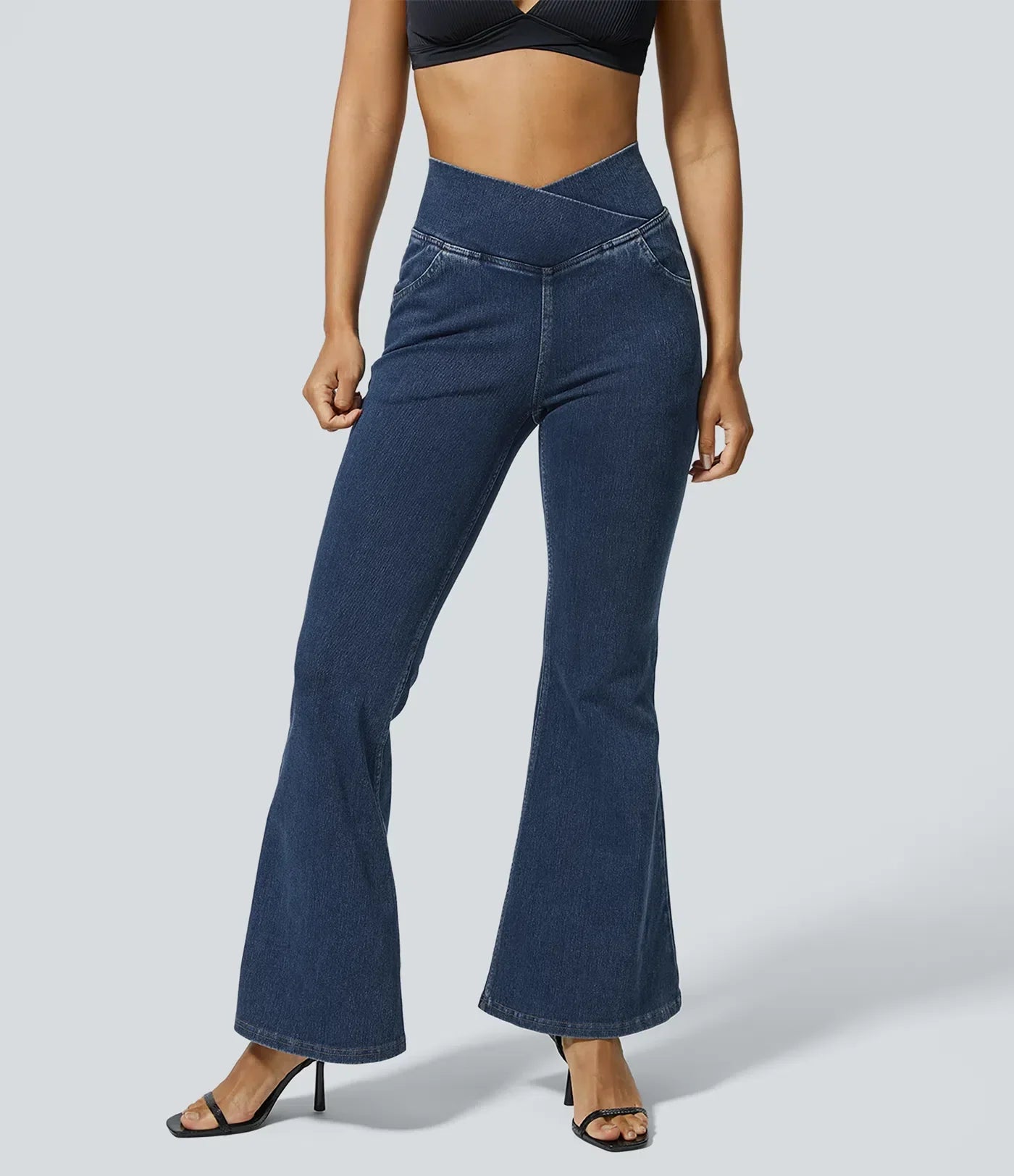 SF Flex™ High Waisted Crossover Pocket Washed Casual Jeans