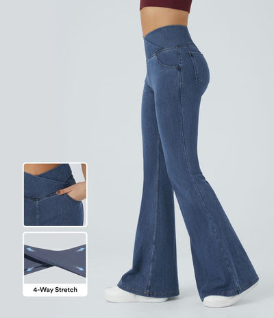 SF Flex™ High Waisted Crossover Pocket Washed Casual Jeans