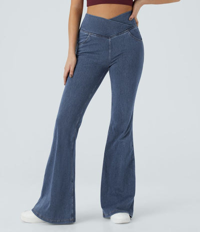 SF Flex™ High Waisted Crossover Pocket Washed Casual Jeans