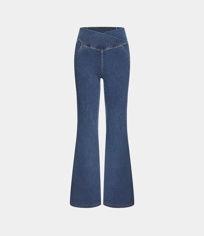 SF Flex™ High Waisted Crossover Pocket Washed Casual Jeans