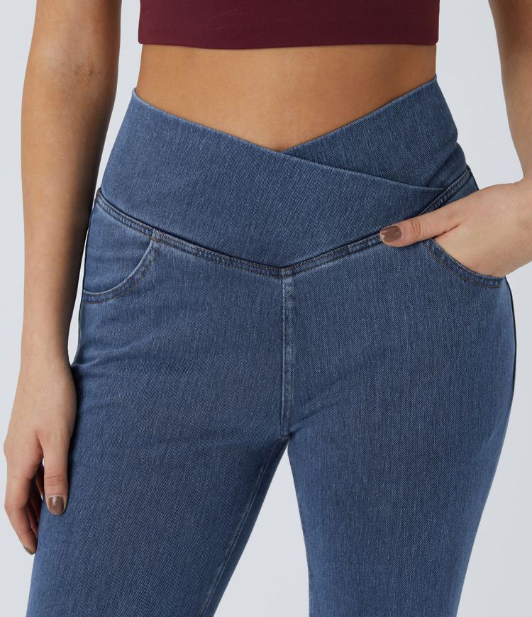 SF Flex™ High Waisted Crossover Pocket Washed Casual Jeans
