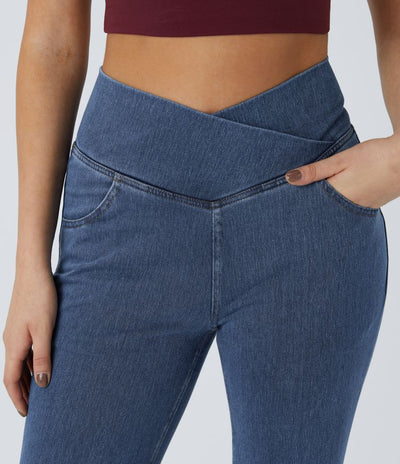 SF Flex™ High Waisted Crossover Pocket Washed Casual Jeans
