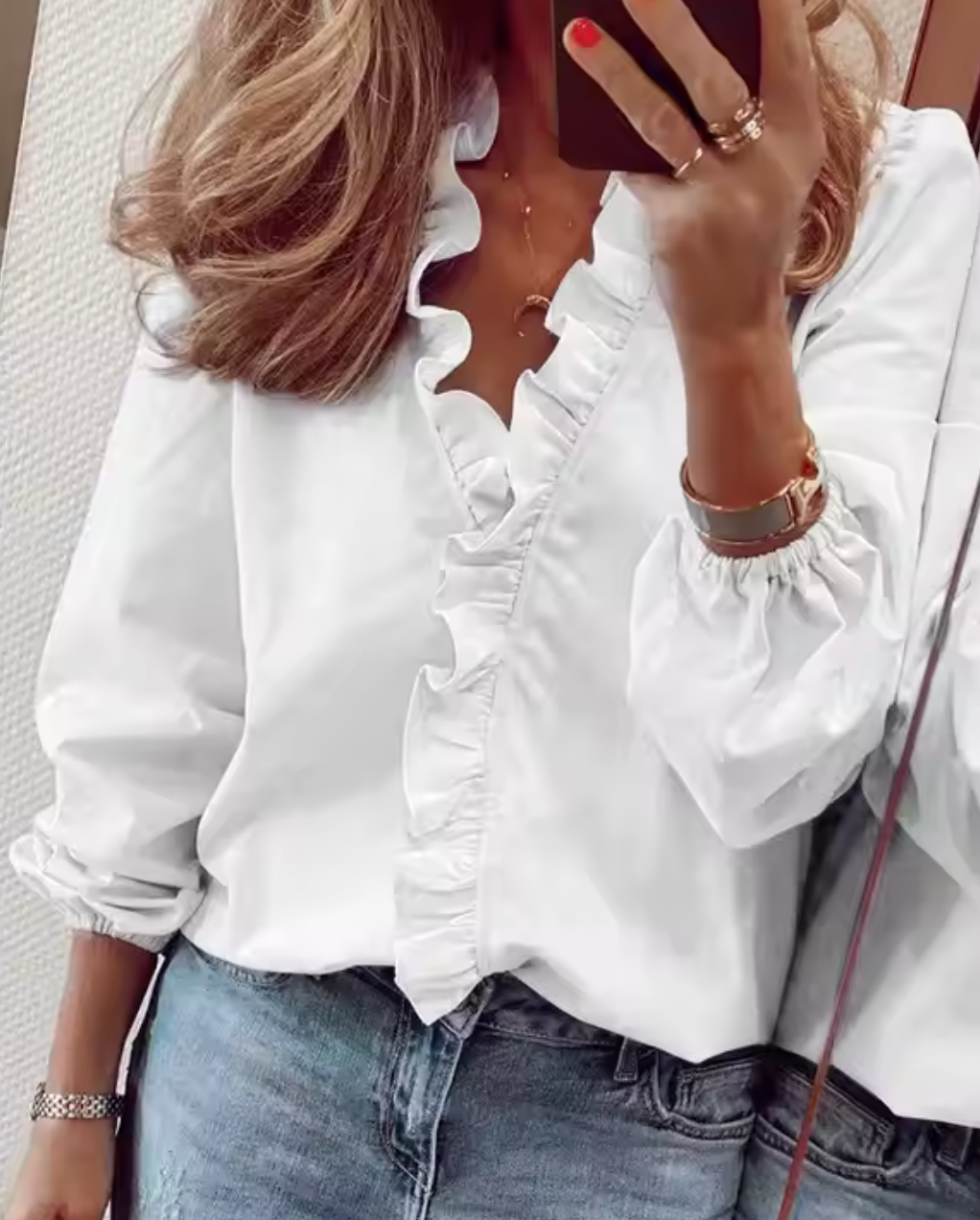 Maisie | Ruffled V-Neck Long Sleeve Blouse